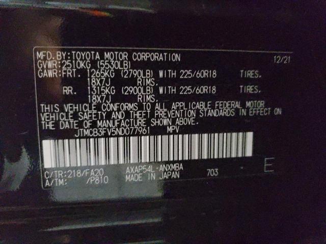 JTMCB3FV5ND077961 - 2022 TOYOTA RAV4 PRIME SE BLACK photo 12