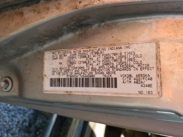 5TBRN34174S446008 - 2004 TOYOTA TUNDRA ACCESS CAB SR5 GOLD photo 12