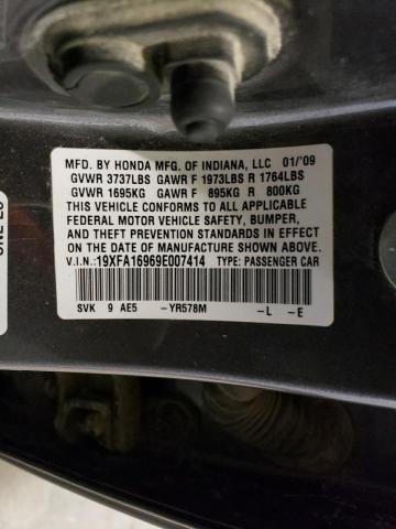 19XFA16969E007414 - 2009 HONDA CIVIC EXL GRAY photo 12