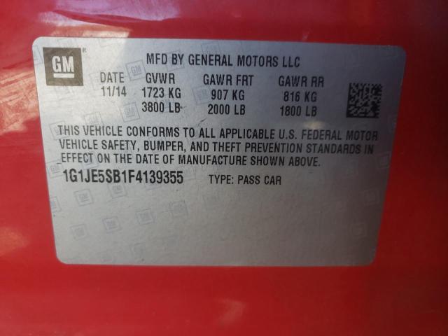 1G1JE5SB1F4139355 - 2015 CHEVROLET SONIC LTZ RED photo 12