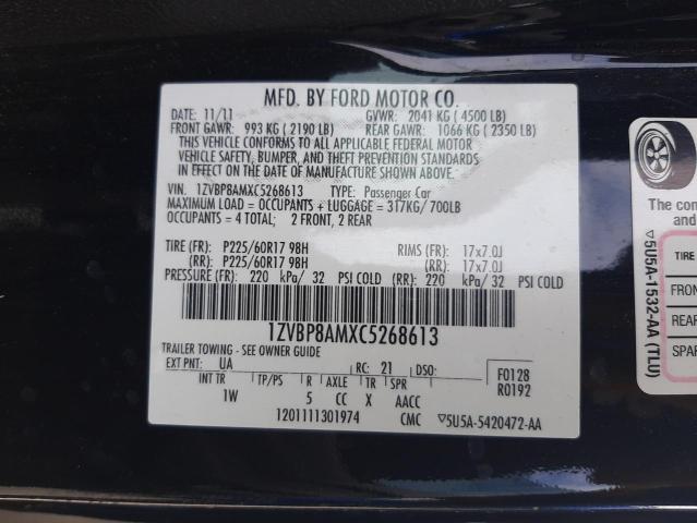 1ZVBP8AMXC5268613 - 2012 FORD MUSTANG BLACK photo 13