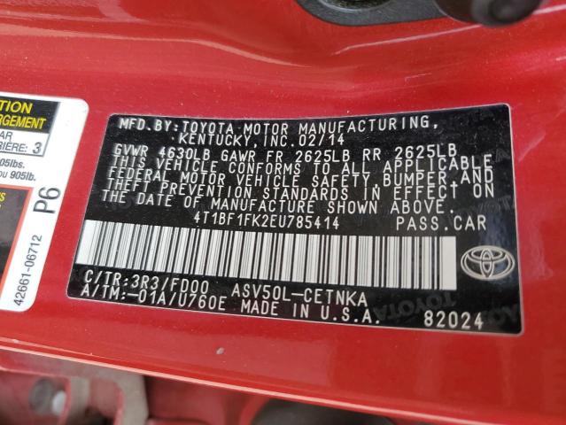 4T1BF1FK2EU785414 - 2014 TOYOTA CAMRY L RED photo 12