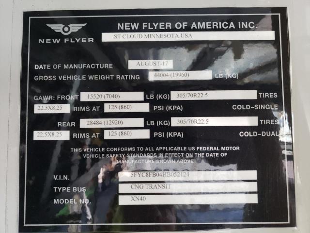 5FYC8FB04HB052124 - 2017 NEW FLYER TRANSIT BU WHITE photo 10