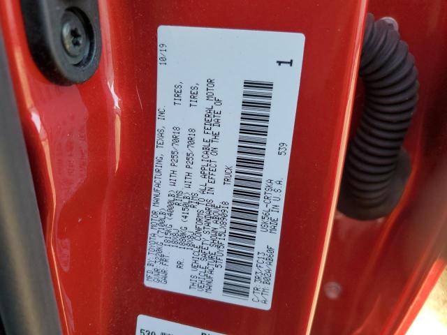 5TFUY5F15LX890918 - 2020 TOYOTA TUNDRA DOUBLE CAB SR/SR5 RED photo 12