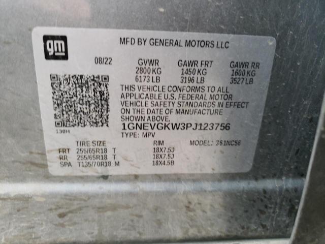 1GNEVGKW3PJ123756 - 2023 CHEVROLET TRAVERSE LT SILVER photo 13