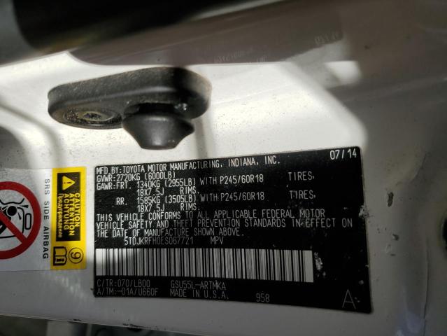 5TDJKRFH0ES067721 - 2014 TOYOTA HIGHLANDER XLE Ağ foto 13