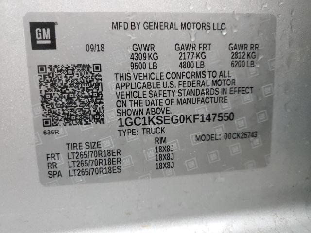 1GC1KSEG0KF147550 - 2019 CHEVROLET 1500 SILVE K2500 HEAVY DUTY LT SILVER photo 13