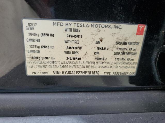 5YJSA1E27HF181570 - 2017 TESLA MODEL S 黑色 照片 13
