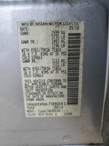 1N6AD0ER9KN708041 - 2019 NISSAN FRONTIER S SILVER photo 13