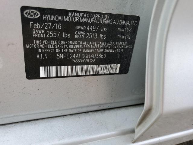 5NPE24AF0GH403869 - 2016 HYUNDAI SONATA SE SILVER photo 12