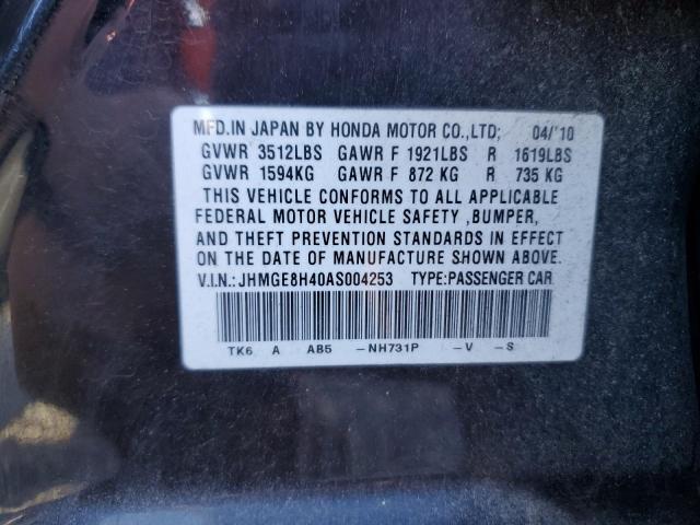 JHMGE8H40AS004253 - 2010 HONDA FIT SPORT BLACK photo 12