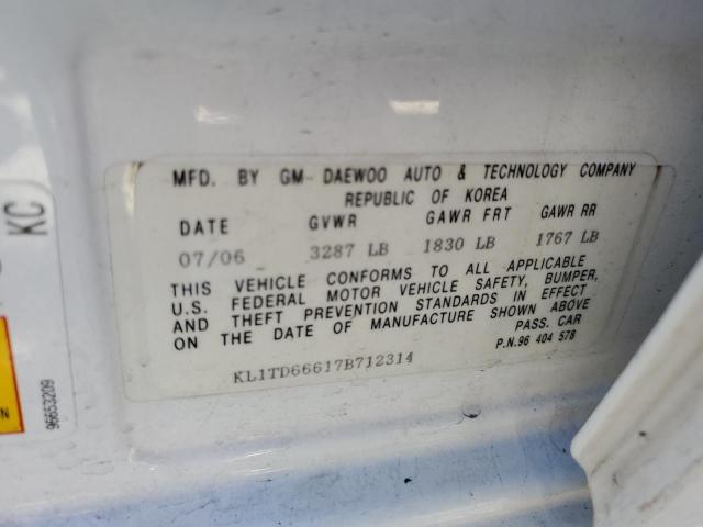 KL1TD66617B712314 - 2007 CHEVROLET AVEO BASE Ağ foto 12