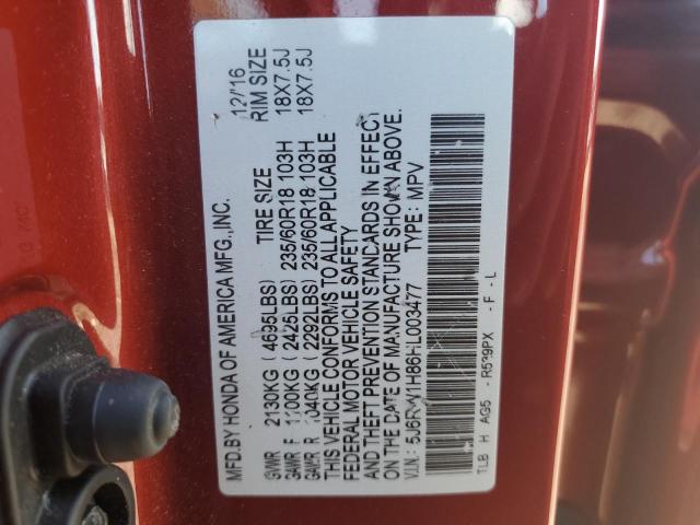 5J6RW1H86HL003477 - 2017 HONDA CR-V EXL RED photo 13