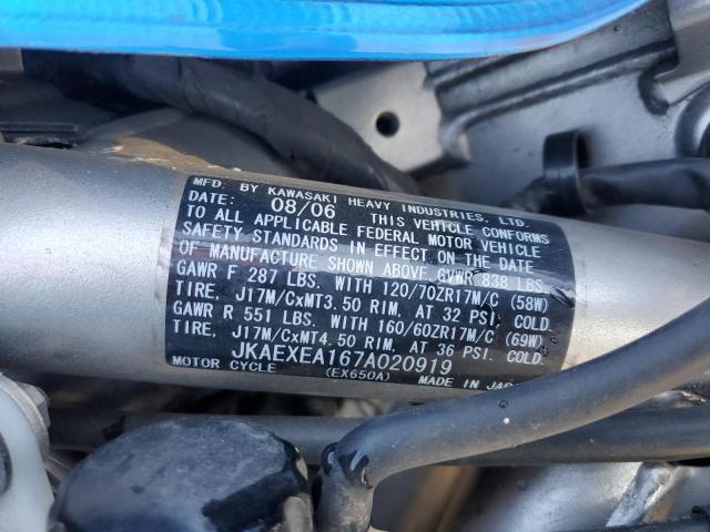 JKAEXEA167A020919 - 2007 KAWASAKI EX650 A Mavi foto 10
