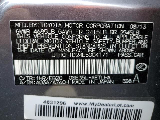 JTHCF1D24E5004171 - 2014 LEXUS IS 250 CHARCOAL photo 12