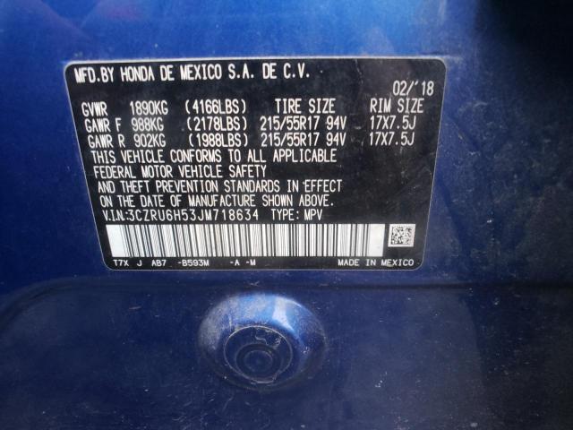 3CZRU6H53JM718634 - 2018 HONDA HR-V EX BLUE photo 12