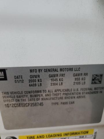 1G1ZC5E02CF258745 - 2012 CHEVROLET MALIBU 1LT WHITE photo 12