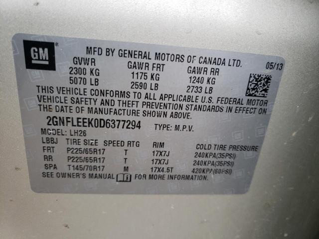 2GNFLEEK0D6377294 - 2013 CHEVROLET EQUINOX LT BEIGE photo 12