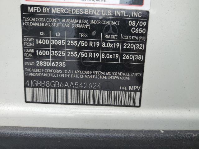 4JGBB8GB6AA542624 - 2010 MERCEDES-BENZ ML 350 4MATIC WHITE photo 13