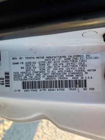 5TETU62N47Z425485 - 2007 TOYOTA TACOMA PRERUNNER ACCESS CAB WHITE photo 12