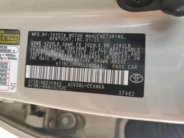 4T1BE32K95U041541 - 2005 TOYOTA CAMRY LE TAN photo 13