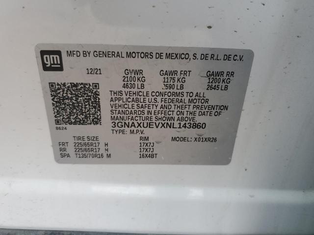 3GNAXUEVXNL143860 - 2022 CHEVROLET EQUINOX LT WHITE photo 13