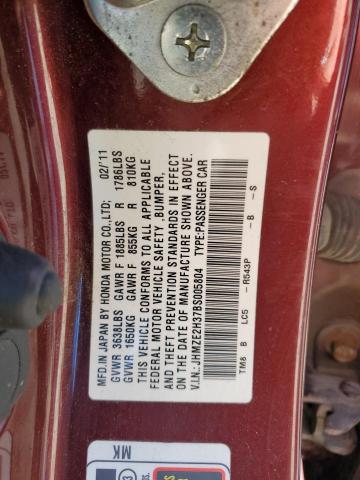 JHMZE2H37BS005804 - 2011 HONDA INSIGHT BURGUNDY photo 12