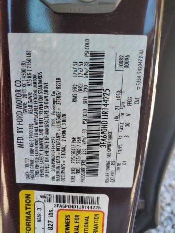 3FA6P0HD1JR144225 - 2018 FORD FUSION SE BURGUNDY photo 12