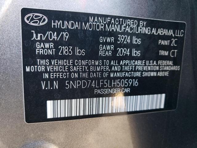 5NPD74LF5LH505916 - 2020 HYUNDAI ELANTRA SE GRAY photo 12