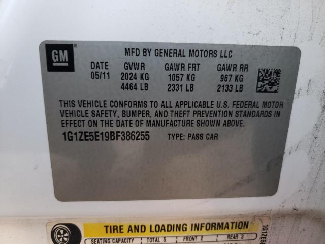 1G1ZE5E19BF386255 - 2011 CHEVROLET MALIBU LTZ თეთრი ფოტო 12