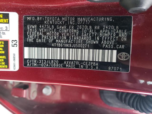 4T1B61HK8JU500271 - 2018 TOYOTA CAMRY XSE RED photo 12