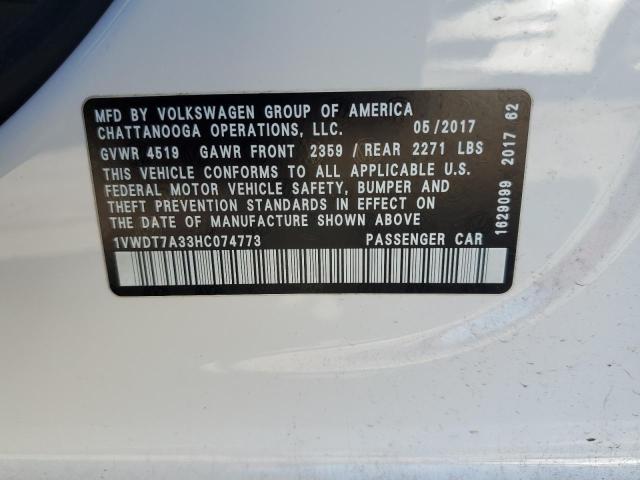 1VWDT7A33HC074773 - 2017 VOLKSWAGEN PASSAT R-LINE أبيض صورة 12