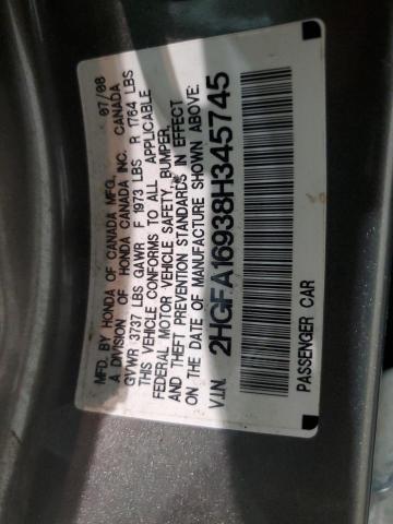 2HGFA16938H345745 - 2008 HONDA CIVIC EXL GRAY photo 12