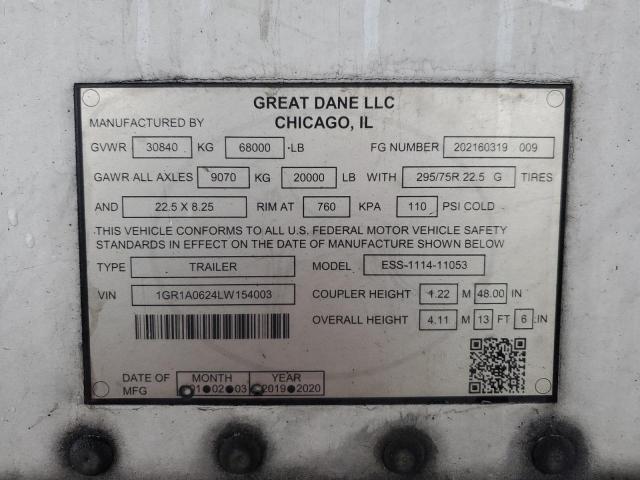 1GR1A0624LW154003 - 2020 GREAT DANE TRAILER REEFER WHITE photo 10