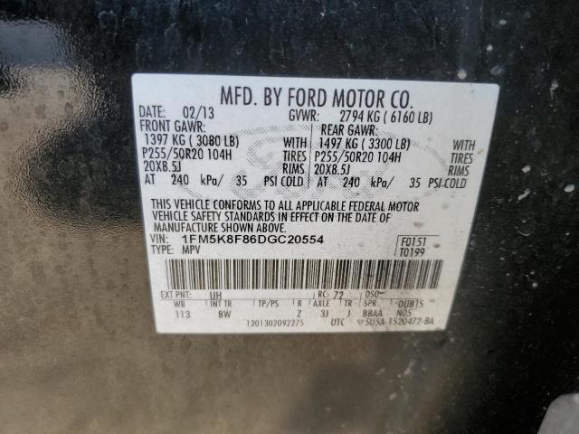 1FM5K8F86DGC20554 - 2013 FORD EXPLORER LIMITED BLACK photo 14