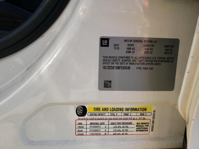 1G1ZC5E13BF235546 - 2011 CHEVROLET MALIBU 1LT 白色 照片 12