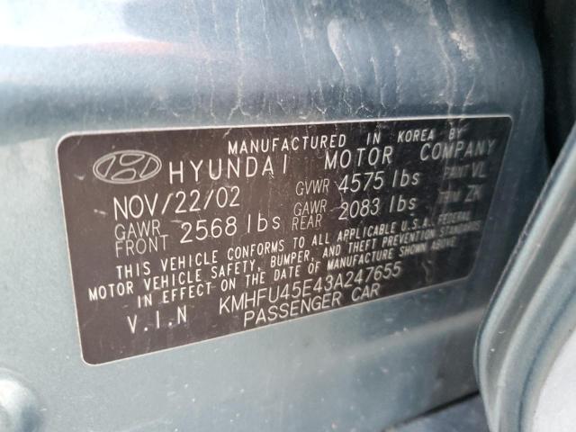 KMHFU45E43A247655 - 2003 HYUNDAI XG 350 GREEN photo 12