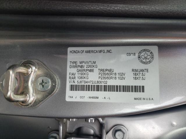 5J8TB4H72JL806102 - 2018 ACURA RDX ADVANCE SILVER photo 13