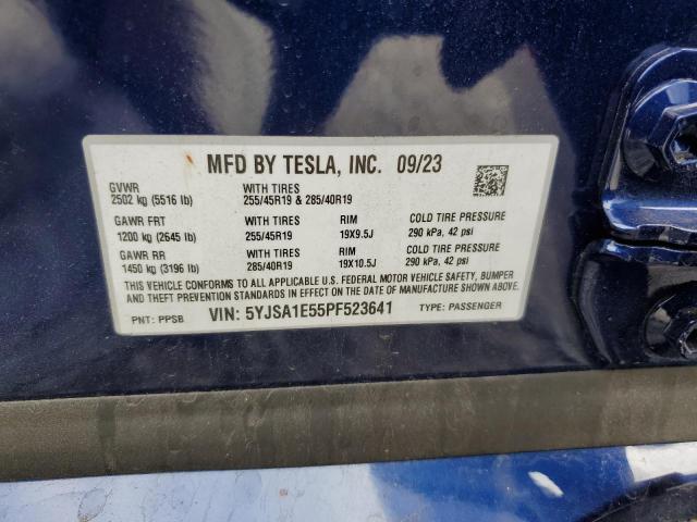 5YJSA1E55PF523641 - 2023 TESLA MODEL S Կապույտ լուսանկար 12