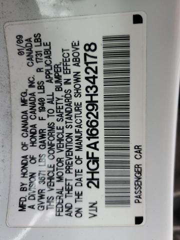 2HGFA16629H342178 - 2009 HONDA CIVIC LX-S თეთრი ფოტო 13