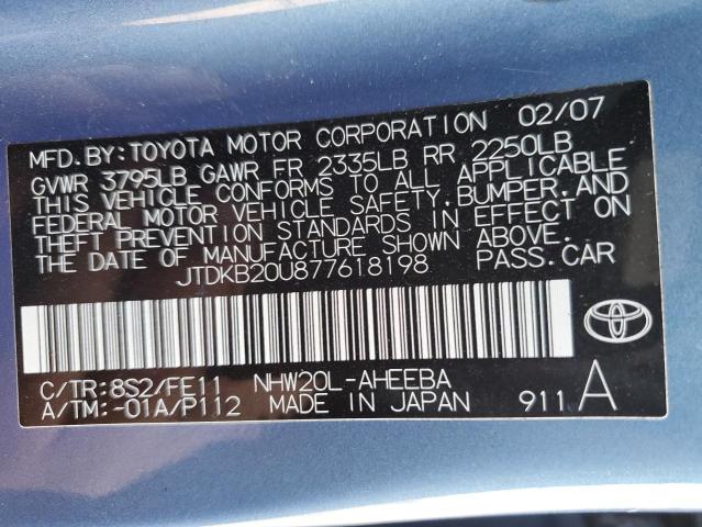 JTDKB20U877618198 - 2007 TOYOTA PRIUS BLUE photo 13