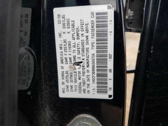 1HGCP36888A046724 - 2008 HONDA ACCORD EXL BLACK photo 12