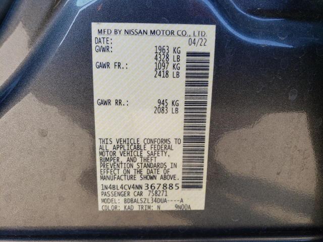 1N4BL4CV4NN367885 - 2022 NISSAN ALTIMA SR GRAY photo 12