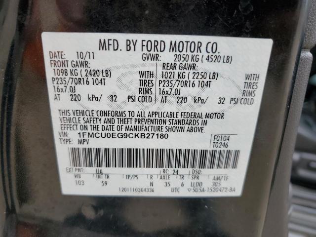 1FMCU0EG9CKB27180 - 2012 FORD ESCAPE LIMITED BLACK photo 13