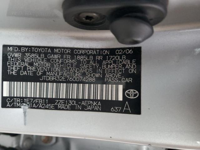 JTDBR32E760074288 - 2006 TOYOTA COROLLA CE SILVER photo 12