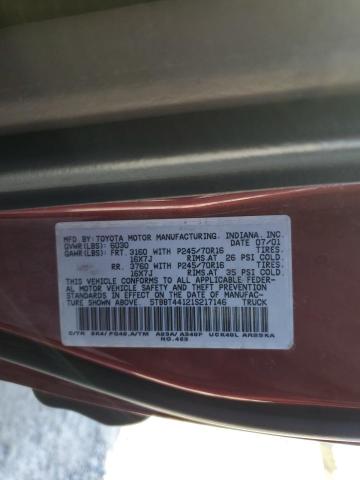 5TBBT44121S217146 - 2001 TOYOTA TUNDRA ACCESS CAB ბურგუნდია ფოტო 12