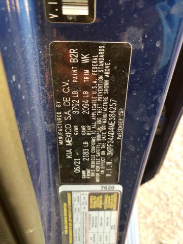 3KPF34AD4ME384257 - 2021 KIA FORTE GT LINE BLUE photo 12