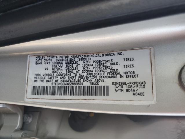 5TEGM92NX2Z889831 - 2002 TOYOTA TACOMA DOUBLE CAB PRERUNNER SILVER photo 12