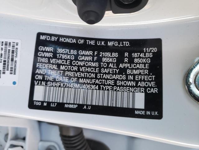 SHHFK7H43MU406364 - 2021 HONDA CIVIC SPORT 白色 照片 13