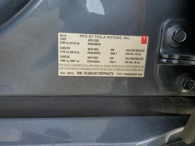 5YJSA1H17EFP44275 - 2014 TESLA MODEL S GRAY photo 12